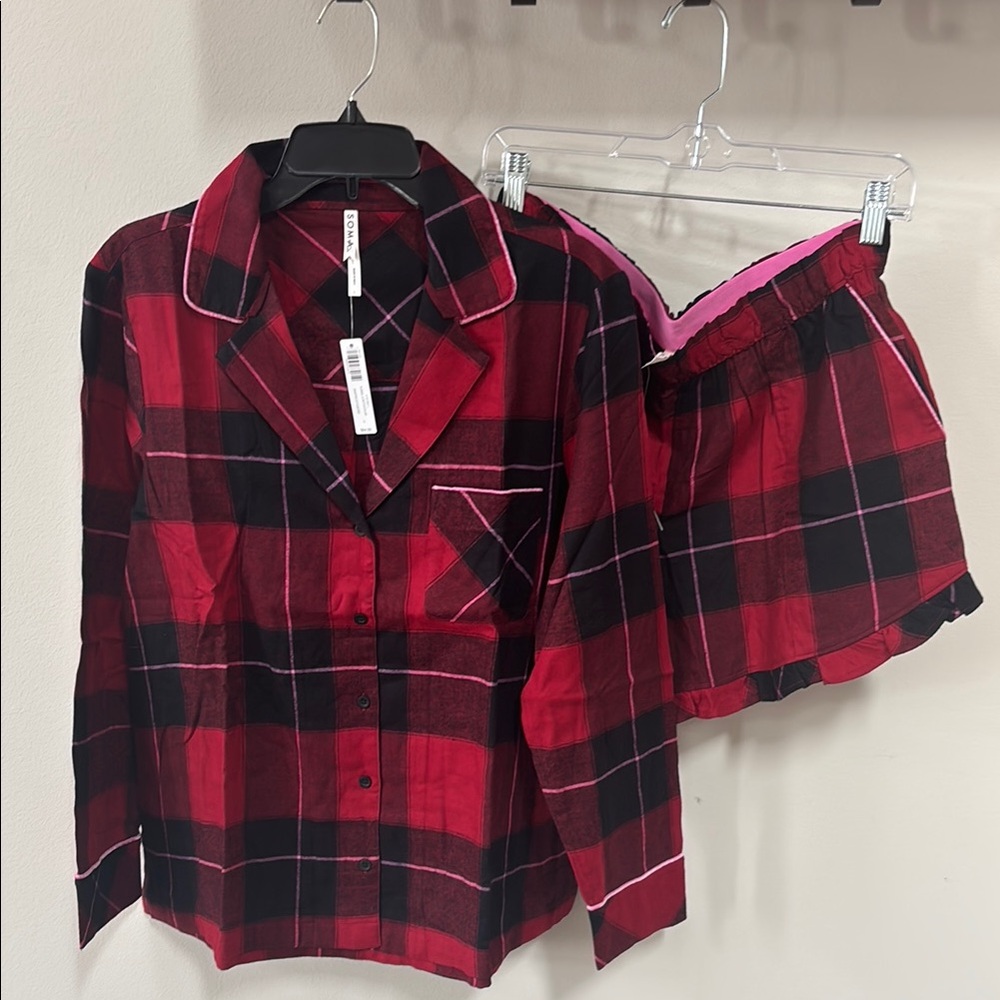 Soma Red and Black Plaid Pajama Set